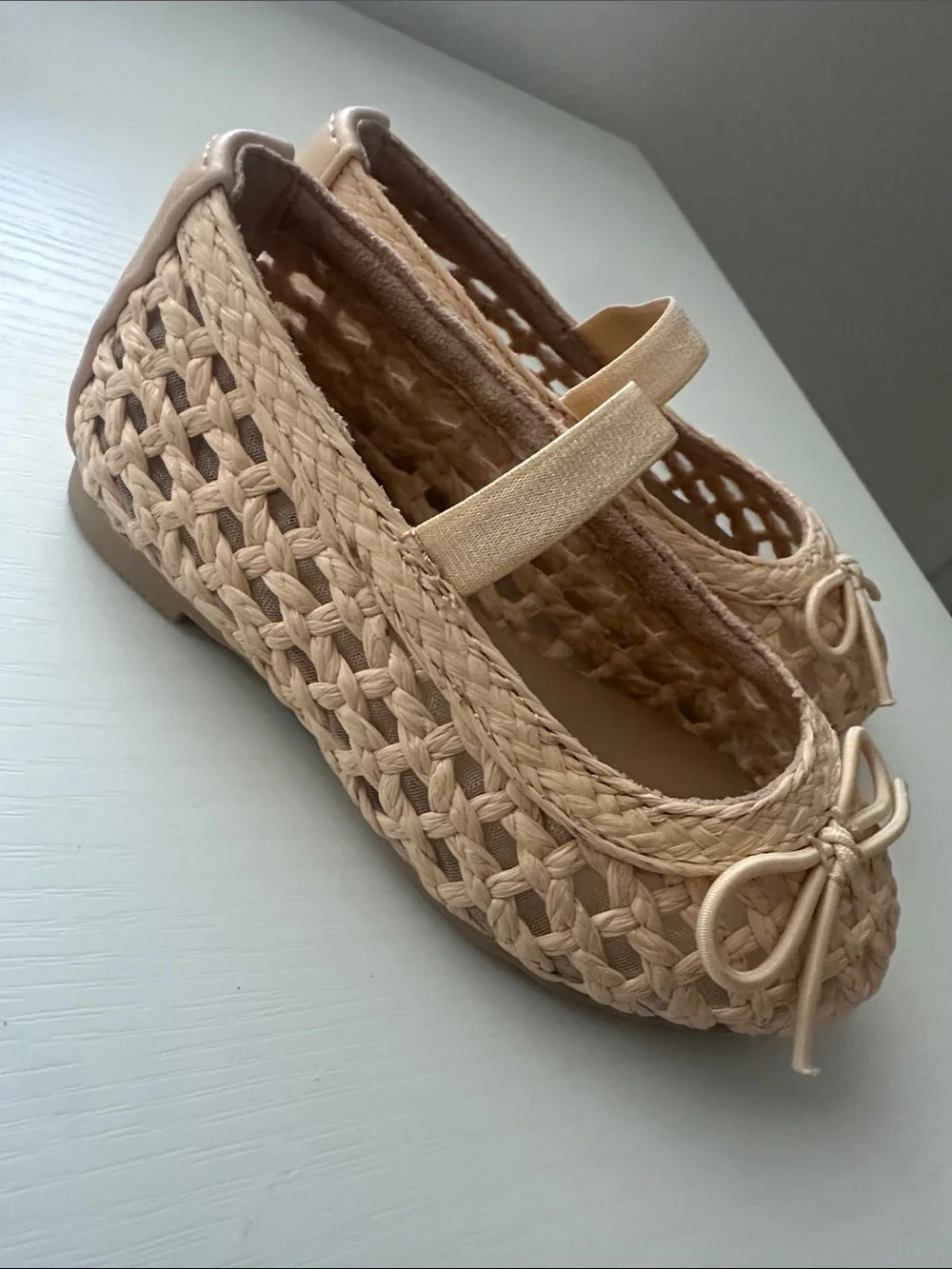 Cat & Jack Tan Woven Mary Jane Flats with Bow Detail